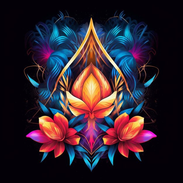 A close up of a colorful flower with a black background generative ai