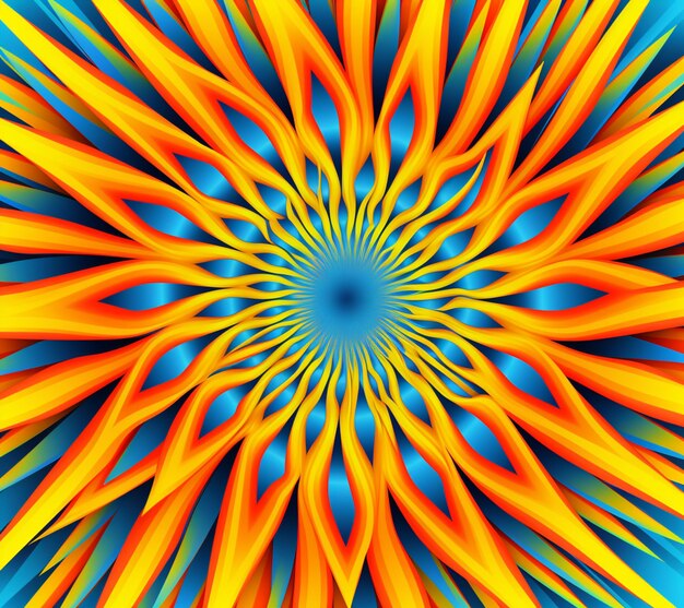 A close up of a colorful flower with a blue center generative ai