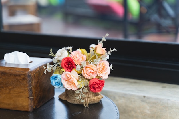 Close up of colorful flowers on the table