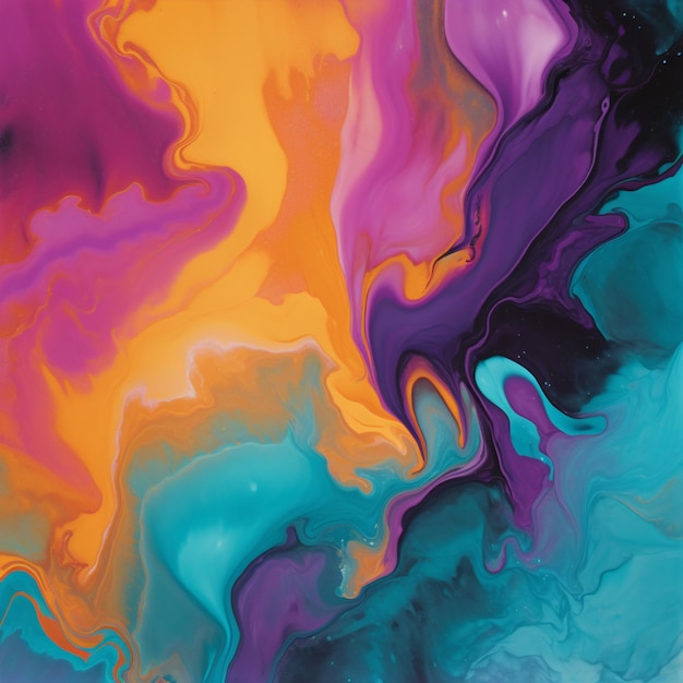 a close up of a colorful fluid painting with a black background generative ai