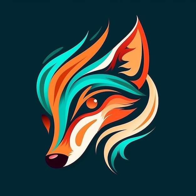 a close up of a colorful foxs head on a dark background generative ai