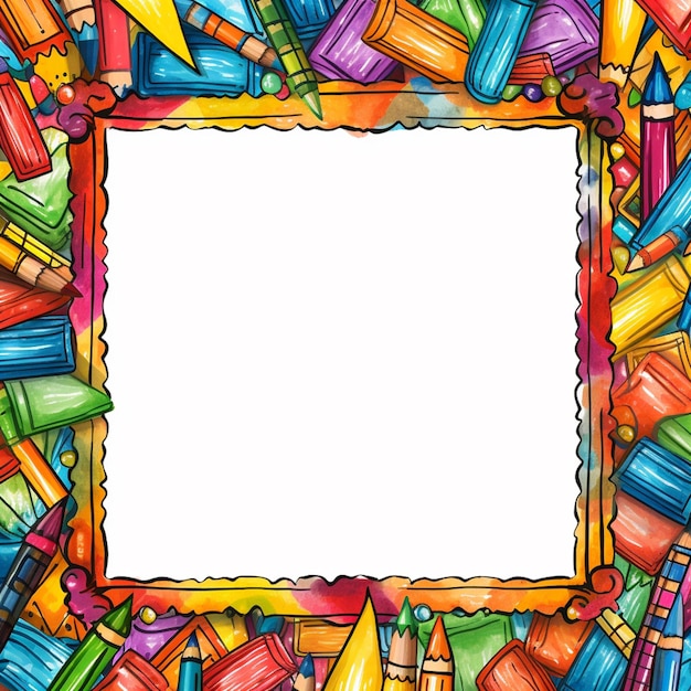Photo a close up of a colorful frame with crayons and crayons generative ai
