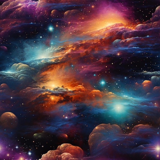 a close up of a colorful galaxy with stars and clouds generative ai