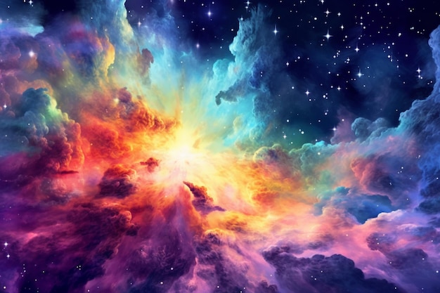 A close up of a colorful galaxy with stars and clouds generative ai