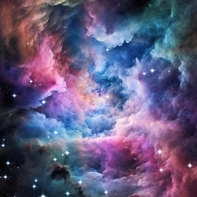 a close up of a colorful galaxy with stars and clouds generative ai