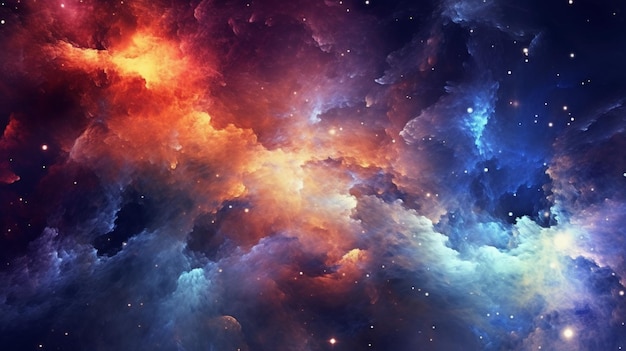 별과 구름이 있는 다채로운 은하의 클로즈업