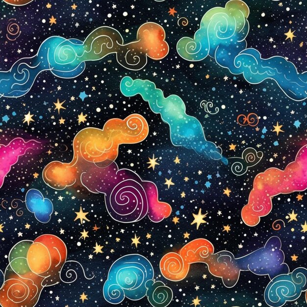 별과 소용돌이가 있는 다채로운 은하계의 클로즈업
