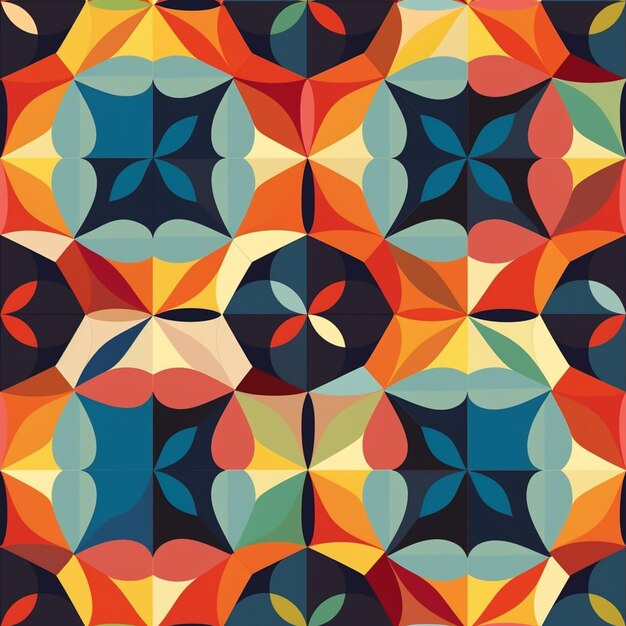 A close up of a colorful geometric pattern with a black background generative ai