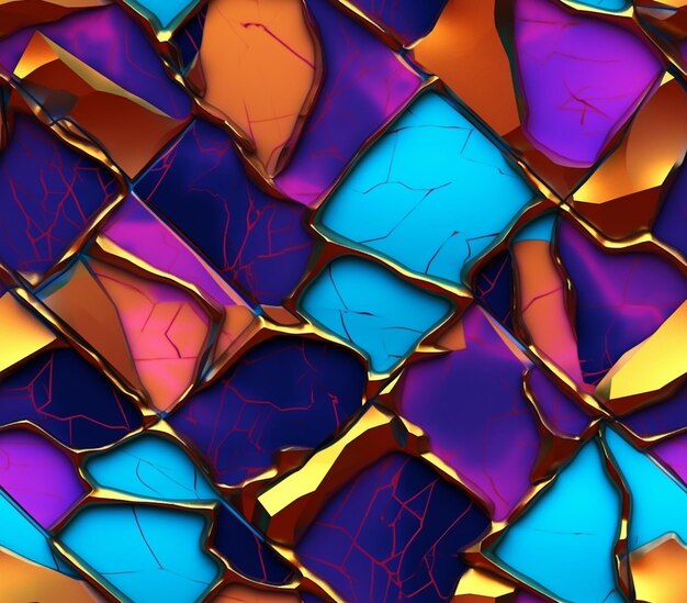 A close up of a colorful glass mosaic with a gold border generative ai