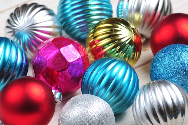 close up colorful globes decorations for Christmas