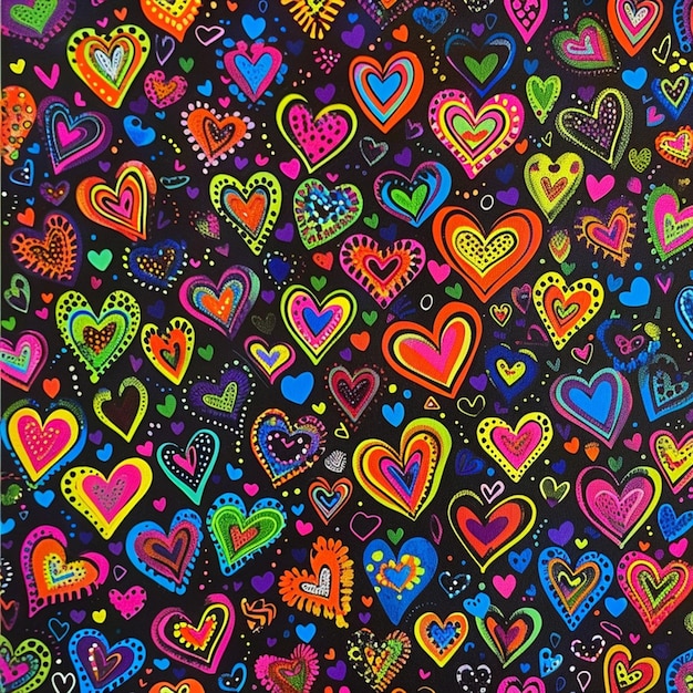 a close up of a colorful heart pattern on a black background generative ai