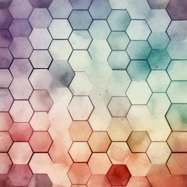 A close up of a colorful hexagon pattern with a red and blue background generative ai