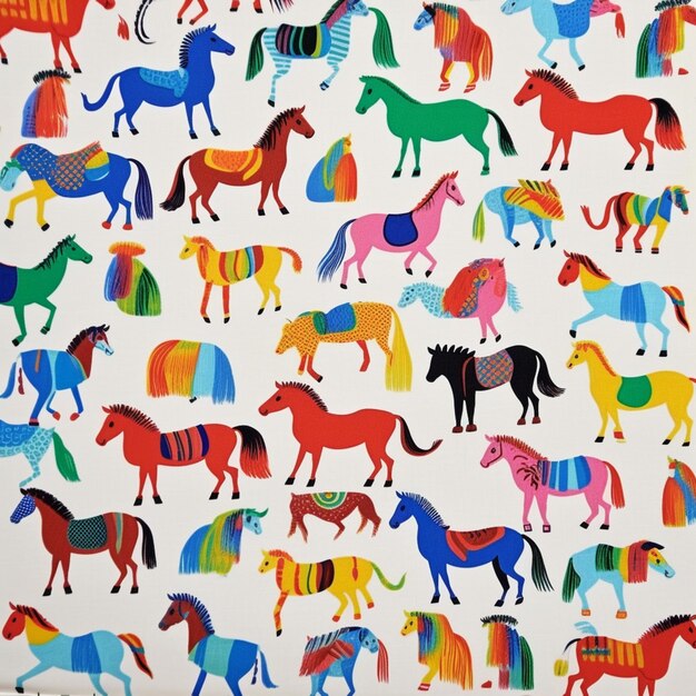A close up of a colorful horse pattern on a white background generative ai