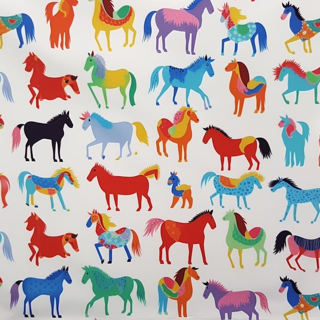 A close up of a colorful horse pattern on a white background generative ai