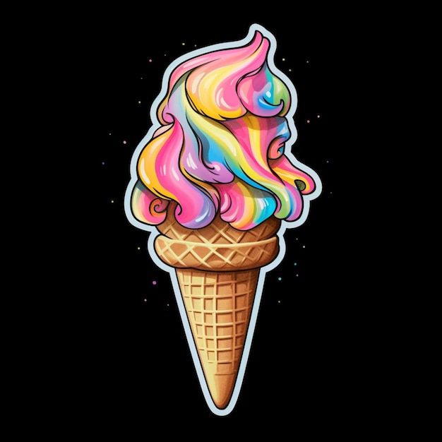 Photo a close up of a colorful ice cream cone with a black background generative ai