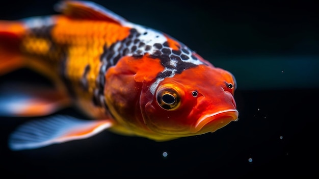 Close up of colorful koi fishes in clear water AI generative