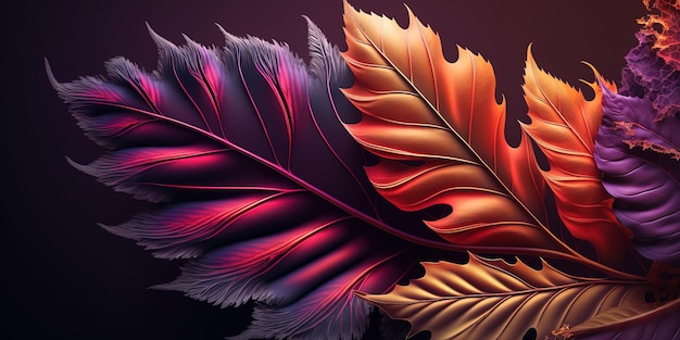 A close up of a colorful leaf on a black background generative AI