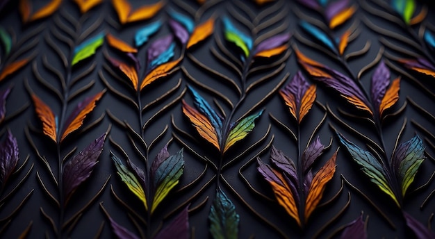 A close up of a colorful leaf pattern