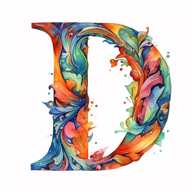 крупный план красочной буквы d, нарисованной акварелью