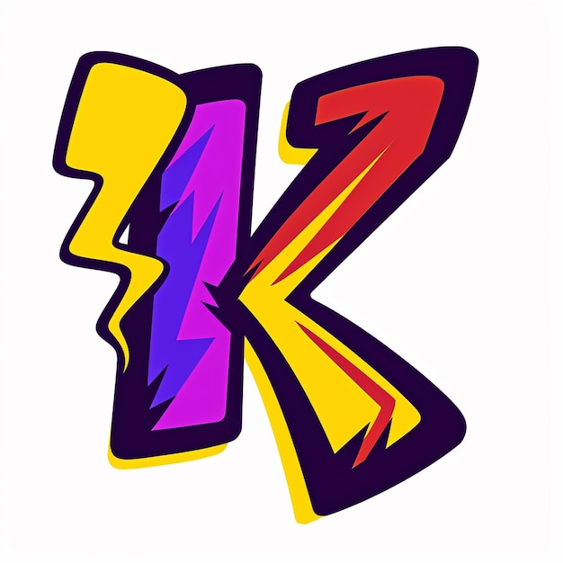 Photo a close up of a colorful letter k with a lightning bolt generative ai