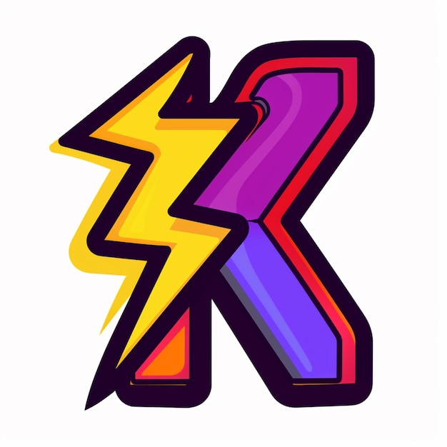 Foto un primo piano di una lettera colorata k con un fulmine generativo ai
