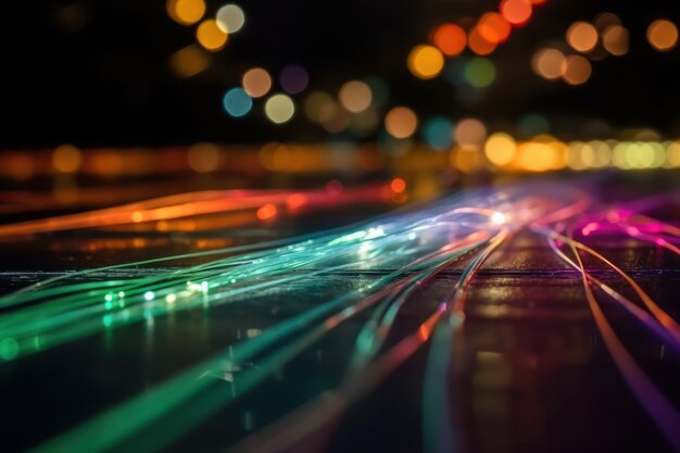 A close up of a colorful light display with the word light on it