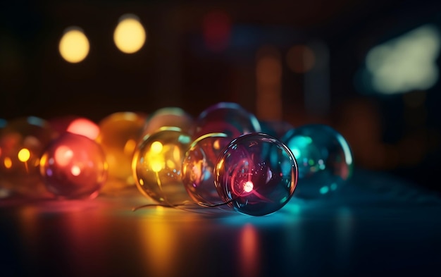 A close up of colorful lights on a table