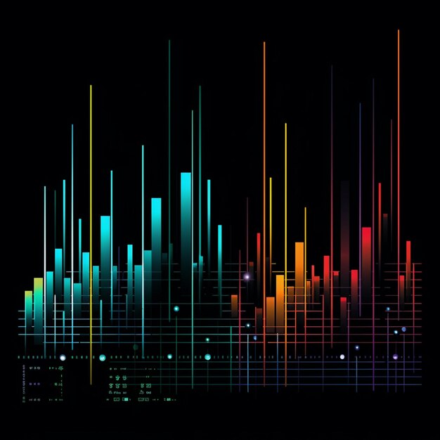 A close up of a colorful line of equal equal on a black background generative ai