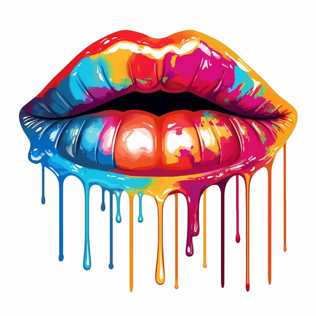 Photo a close up of a colorful lip with dripping paint on it generative ai