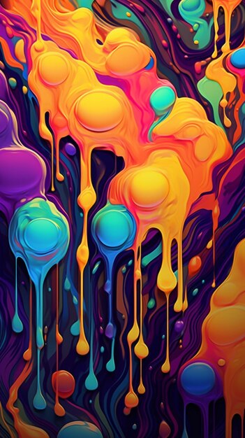 a close up of a colorful liquid painting on a black background generative ai