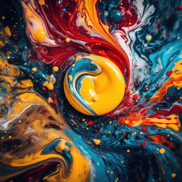 A close up of a colorful liquid painting generative ai image