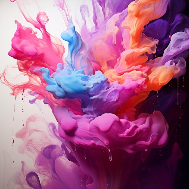 A 흰색 표면 생성 인공 지능에 다채로운 액체 그림의 클로즈업