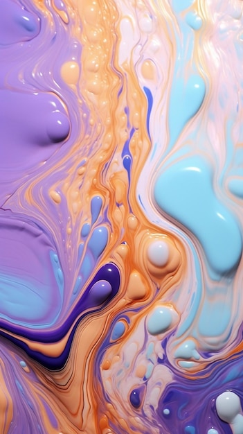 거품 생성 AI가 많은 다채로운 액체 그림의 클로즈업
