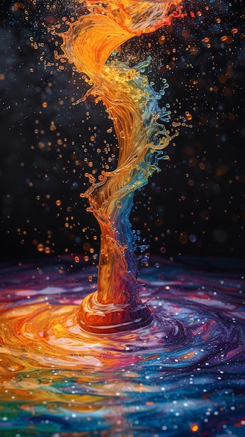 a close up of a colorful liquid pouring into a body of water generative ai