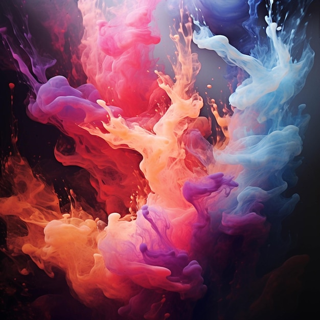 A close up of a colorful liquid substance in the air generative ai