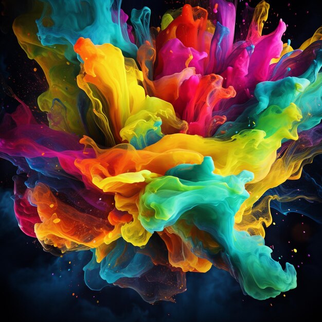 a close up of a colorful liquid substance in the air generative ai