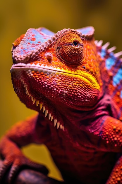 a close up of a colorful lizard