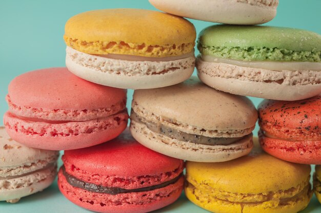 Close-up of colorful macaroons on table