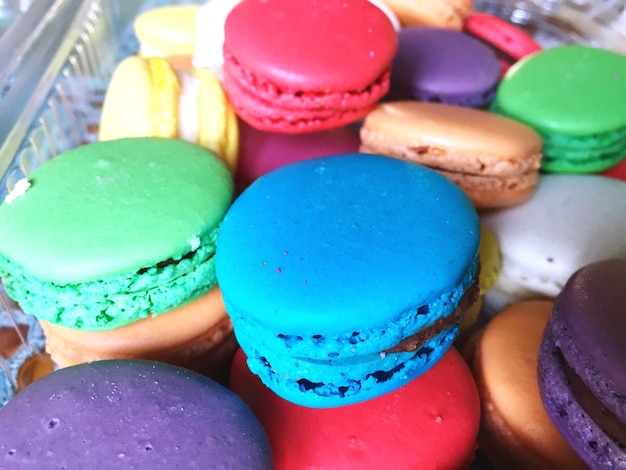 Close-up of colorful macaroons