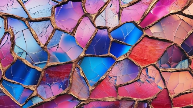 A close up of a colorful mosaic glass with a gold frame generative ai