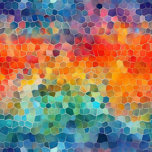 a close up of a colorful mosaic pattern with a red sky in the background generative ai