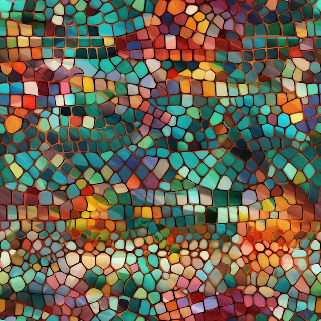 A close up of a colorful mosaic tile pattern with a red background generative ai