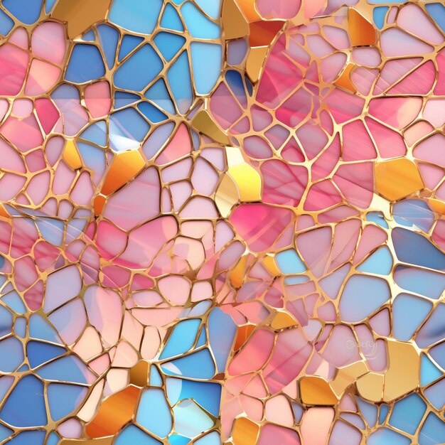 a close up of a colorful mosaic tile with gold foil generative ai