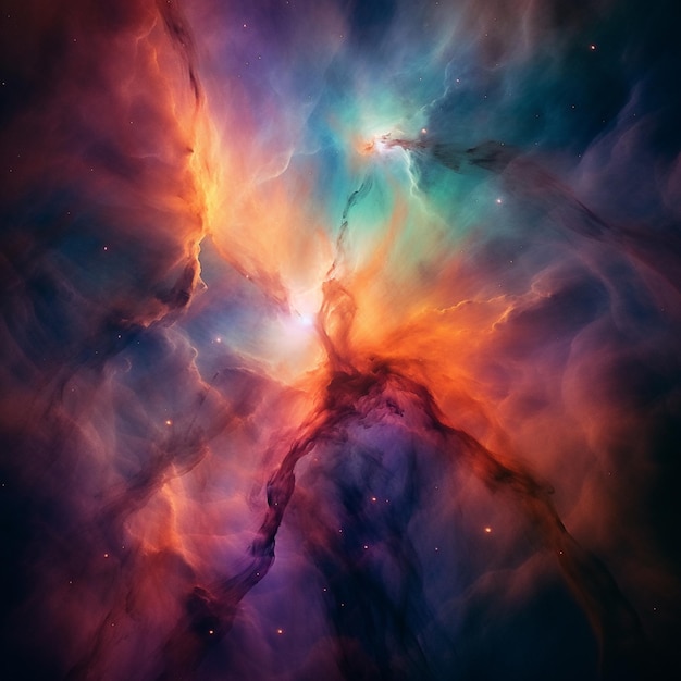 A close up of a colorful nebula with a star in the middle generative ai