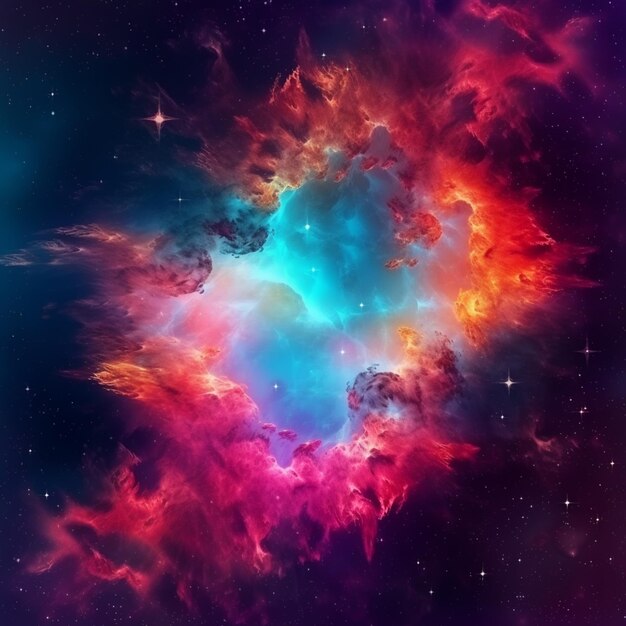 A close up of a colorful nebula with stars in the background generative ai