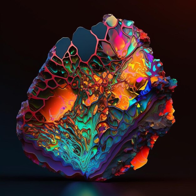 A close up of a colorful object with a black background generative ai