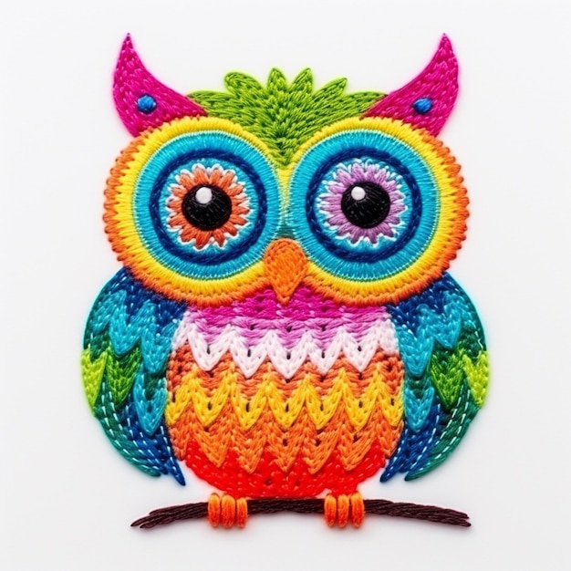 a close up of a colorful owl sitting on a branch generative ai
