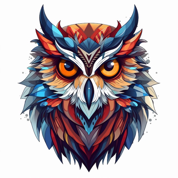 a close up of a colorful owl with a white background generative ai