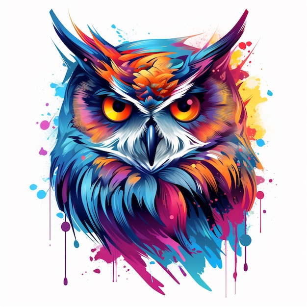 a close up of a colorful owl with a white background generative ai