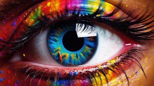 Close up on a colorful paint splatters eye Generative AI